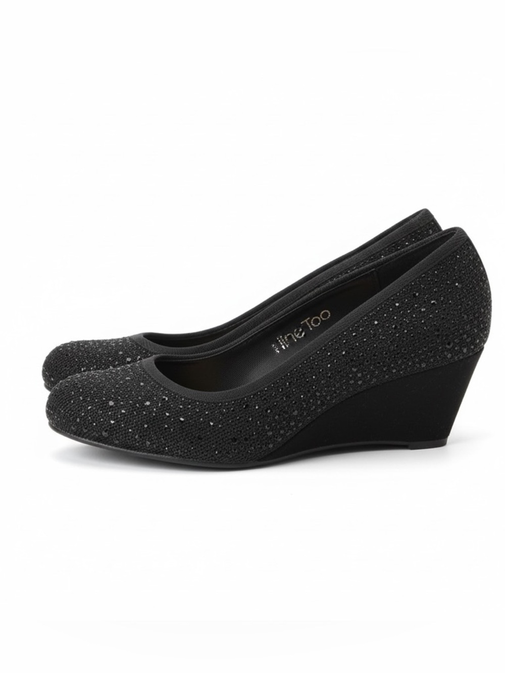 Me Too Black Sparkle Wedge Pumps
